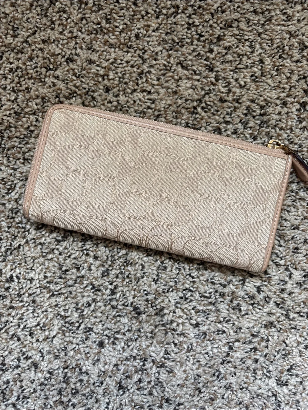 Coach Signature Canvas Zip-Around Wallet in Beige and Pale Pink